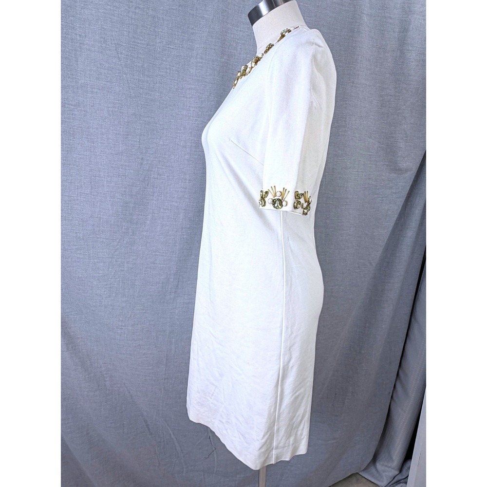 Eliza J Ivory Jewel Embellished Shift Dress Gold Beaded Neckline Size 8 - Picture 8 of 8